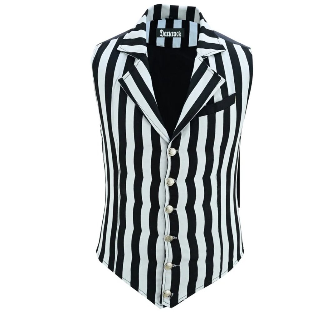 Handmade Black And White Men's Victorian Suit Gentleman Vest Steampunk Gothic